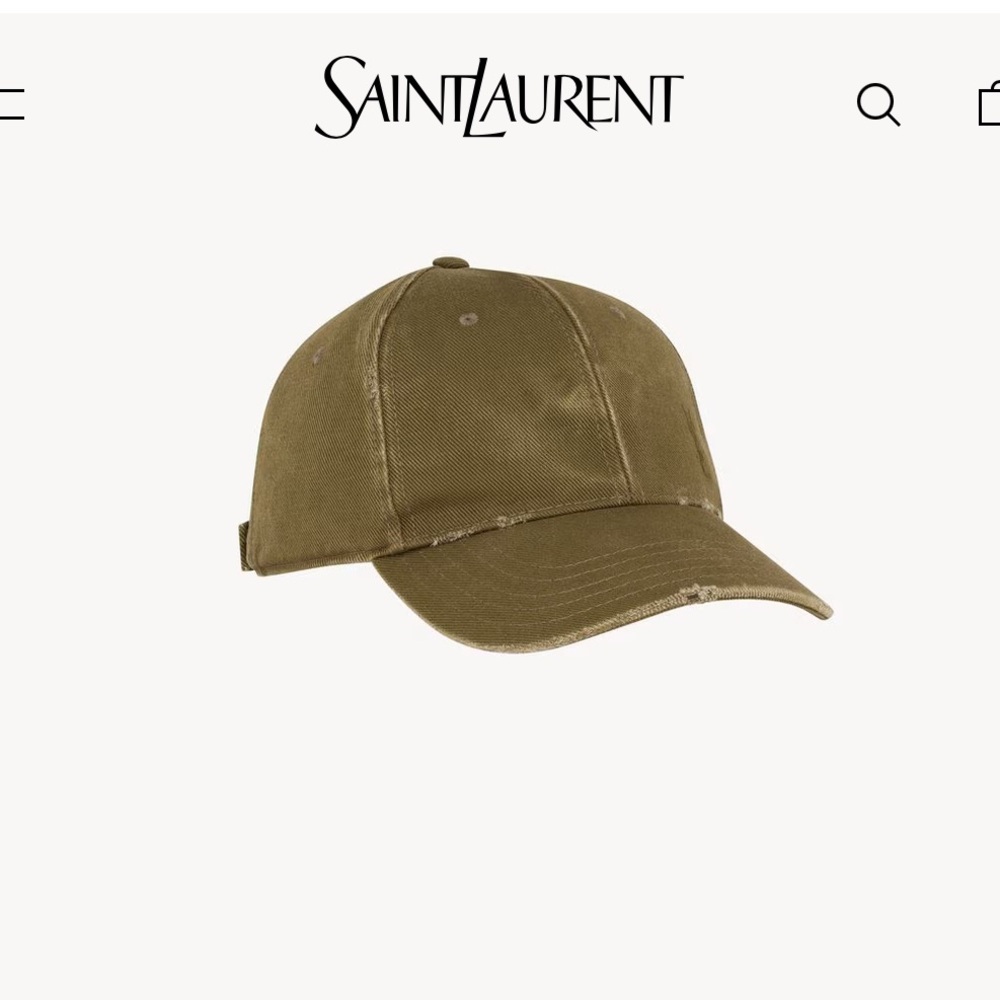 Saint Laurent Olive Green Distressed Cap